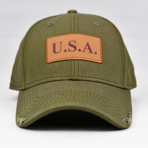 "USA" w/ Embossed Leather Patch in Olive Green